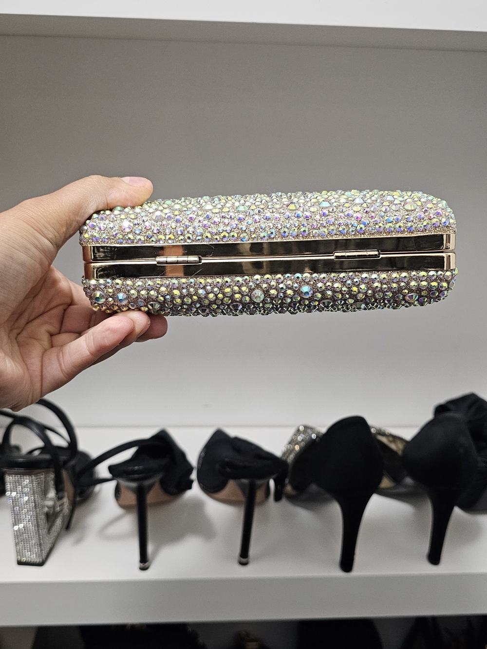 SHEIN Iridescent Crystal-Embellished Evening Clutch - Gold Hardware - Picture 3 of 4